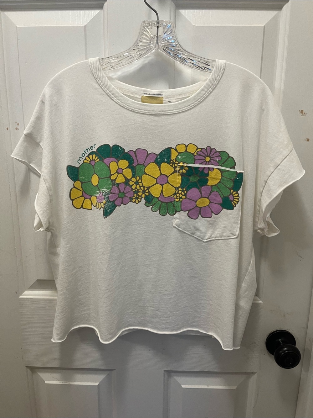 NWT MOTHER The Keep On Rolling Pocket Tee - Flower Patch - Sz Medium